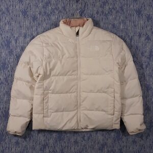 The North Face Puffer Jacket Reversible Teen Size Medium 10 White Peach Outdoor